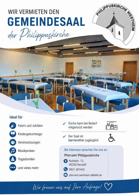 Plakat Vermietung Gemeindesaal